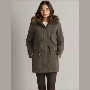 S13 Women's Size‎ XXL Insulated Hooded Parka Jacket Olive Green Longline Winter